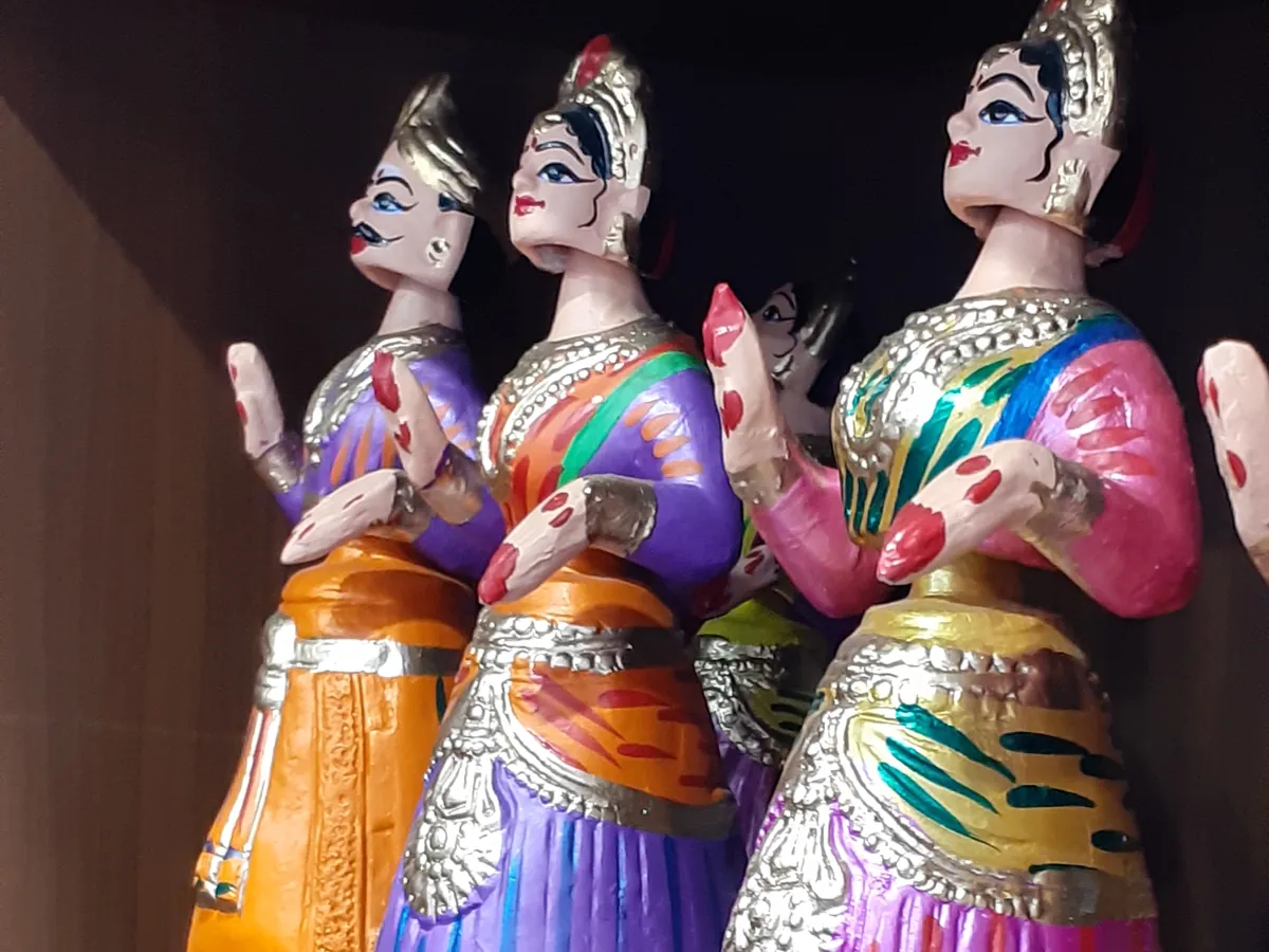 Colourful hand-painted Thanjavur dancing dolls on display